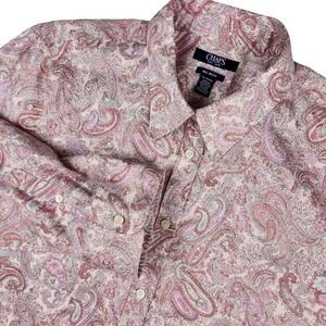 Chaps Women's Pink Paisley Print No Iron Button Down Shirt XL Boho Classic